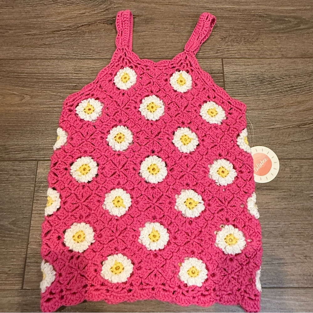 tullebee Toddler Pink Crochet Daisy Tank Dress-NWT